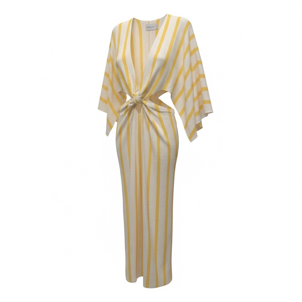 Yellow Striped Maxi Dress with Cutouts, Perfect for Summer, Beach